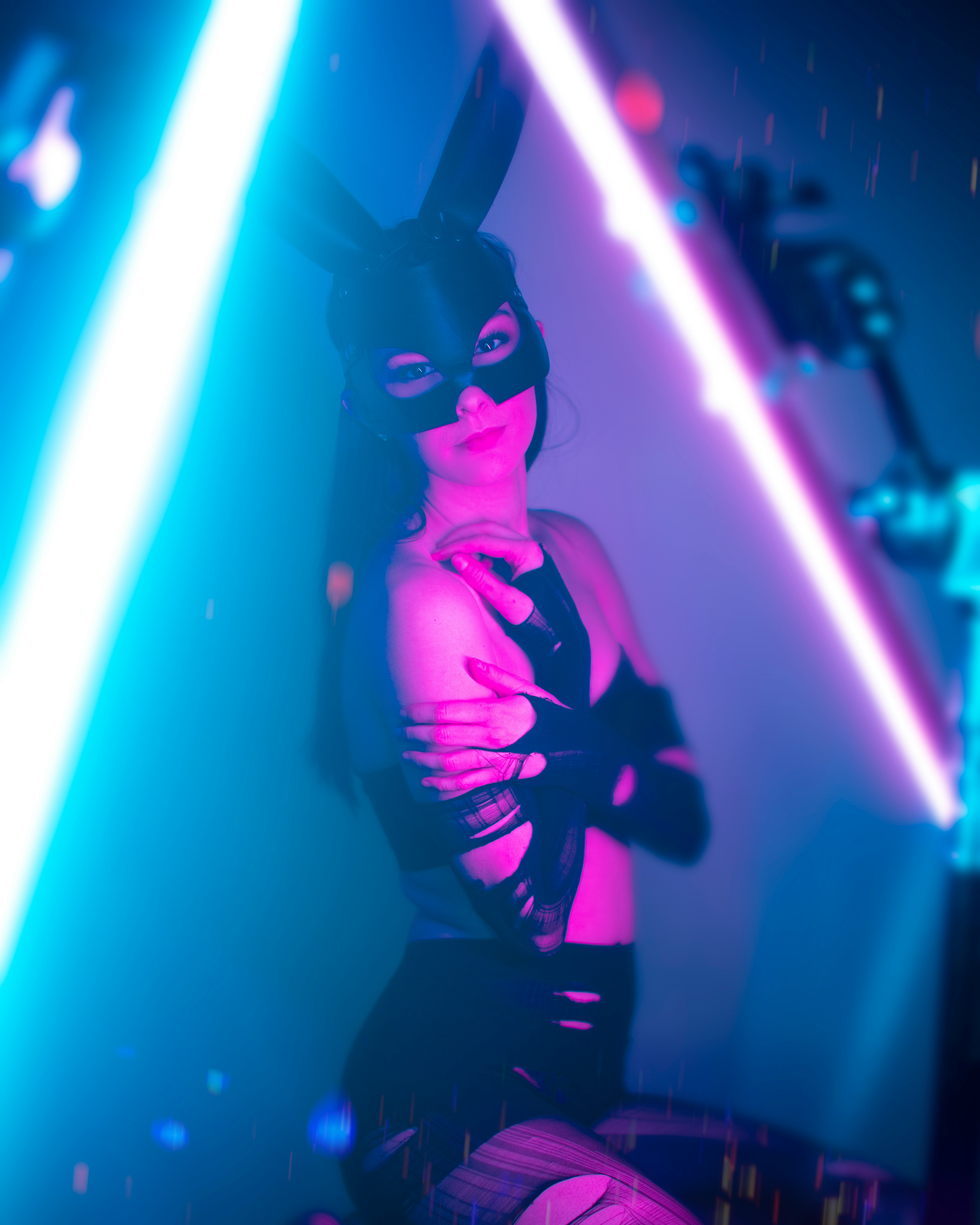Content Creator in Neon Lighting